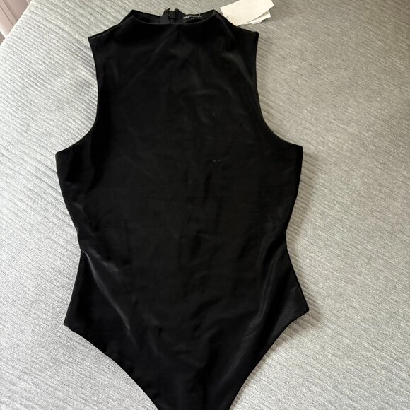 Naked Wardrobe Liquid Suede High-Neck Black Bodysuit - Picture 6 of 10